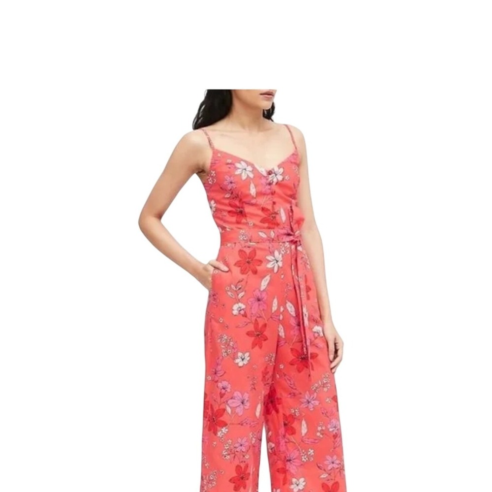 Banana Republic Floral Print Jumpsuit Coral Sleeveless Size 14 Summer